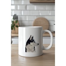 YasBey Design Sibirya Kurdu Desenli 330ML Baskılı Beyaz Seramik Kupa Bardak