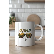 YasBey Design Kamp Tasarımlı 330ML Baskılı Beyaz Seramik Kupa Bardak