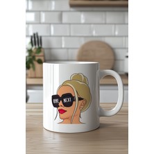 YasBey Design Bye Next Kadın Figürlü 330ML Baskılı Beyaz Seramik Kupa Bardak