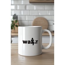 YasBey Design Wait Tasarımlı 330ML Baskılı Beyaz Seramik Kupa Bardak
