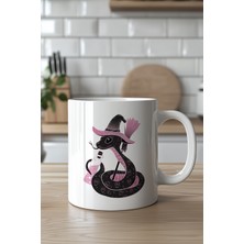 YasBey Design Cadı Yılan Tasarımlı 330ML Baskılı Beyaz Seramik Kupa Bardak