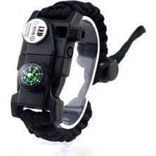 Skygo Depremde ve Acil Afetlerde Pusula,fenerli Yüksek Desibel Düdüklü Hayatta Kalma Bilekliği Siyah