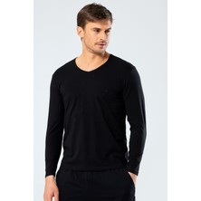Cacharel Erkek V Yaka Uzun Kollu T-Shirt 1334/SIYAH