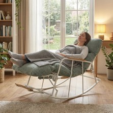 Dy Home & Garden Dyhomegarden Ayarlanabilir Mekanizmalı Sallanan Koltuk, Su Yeşili Nubuk Malzeme ile Dinlenme ve Okuma Koltuğu