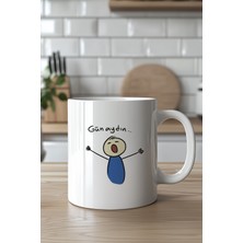 YasBey Design Günaydın Tasarımlı 330ML Baskılı Beyaz Seramik Kupa Bardak