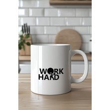 YasBey Design Work Hard Motivasyon Temalı 330ML Baskılı Beyaz Seramik Kupa Bardak