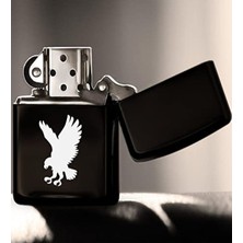 MarkEntegra Şık Siyah Benzinli Metal Çakmak - Kartal Tasarımı