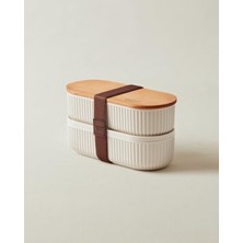 MarkEntegra 2'li Ahşap Kapaklı Saklama Kabı, 500 ml | Şık Soft Ekru Renk