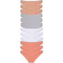Toyigoo 12 Adet Süper Eko Set Likralı Kadın Slip Külot Ten Gri Beyaz Pudra TYG-84037RS