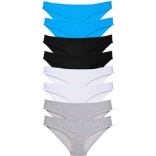 Toyigoo 8 Adet Süper Eko Set Likralı Kadın Slip Külot Siyah Gri Beyaz Mavi TYG-84037RS