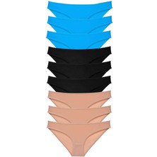 Toyigoo 9 Adet Süper Eko Set Likralı Kadın Slip Külot Siyah Ten Mavi TYG-84037RS