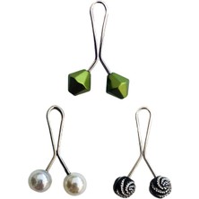 Toyigoo 3 Adet Tesettür Eşarp ve Şal Klipsi Inci Beyaz Siyah Desenli Yeşil TYG-84037RS