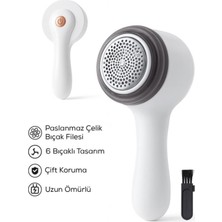 Toyigoo 6 Bıçaklı Şarjlı Tüy ve Tiftik Temizleme Makinesi Beyaz Yuvarlak Tasarım Yedek Bıçaklı Tygrs