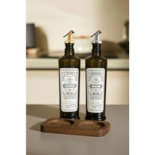 MarkEntegra Siyah Italyan Cam Yağdanlık Seti - 750 Ml, 2'li, Ahşap Standlı, Damlatmaz Kapak