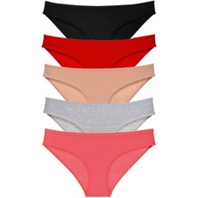 Toyigoo 5 Adet Süper Eko Set Likralı Kadın Slip Külot Siyah Kırmızı Ten Gri Fuşya TYG-84037RS