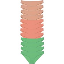 Toyigoo 12 Adet Süper Eko Set Likralı Kadın Slip Külot Ten Pudra Yeşil TYG-84037RS