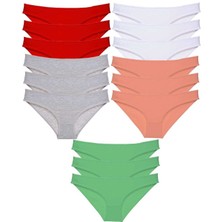 Toyigoo 15 Adet Süper Eko Set Likralı Kadın Slip Külot Kırmızı Gri Beyaz Pudra Yeşil TYG-84037RS