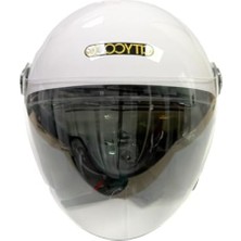 MarkEntegra Vintage Stil Yarım Motosiklet Kask - Parlak Beyaz