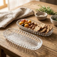 Homerest 2 Adet 14 cm Cam Kase Seti Yaprak Desenli Şık Sunum Tabağı Çerezlik Kahvaltılık Sosluk Modern Servis