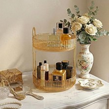 MarkEntegra 2 Katlı Makyaj Organizeri - Kozmetik Düzenleyici, Yuvarlak Tasarım (Amber Sarı)