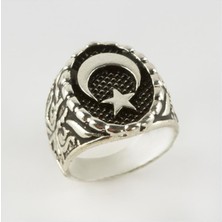 Zero Land Gld-Spt- Ay Yıldız Figürlü Metal Erkek Yüzük-Gümüş Rengi