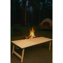 Hype Store Katlanır Sabit Ayaklı Kamp, Piknik ve Bahçe Masası 70X150 cm - Ham Naturel Renk