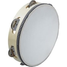 MarkEntegra Ahşap Zilli Tef - Gerçek Deri Vurmalı Çalgı (8 Inç)