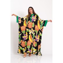 Modanı Seç Siyah Çiçekli Sıfır Yaka Yarasa Kol Oversize Uzun Elbise