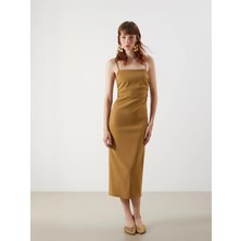 Lc Waikiki Yeni Sezon Kare Yaka Askılı Büzgülü Poplin Elbise