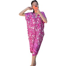 Modanı Seç Fuşya Desenli V Yaka Tasarım Cepli Elbise