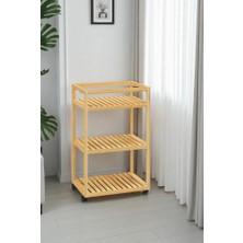 Digithome Bambu 3 Raflı Tekerlekli Sunum Servis Arabası Mutfak Rafı Sehpa Banyo Rafı DB-0029