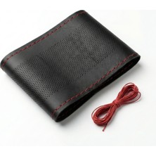 Valente Lusso Mastercraft Serisi Iğne Iplikli Dikmeli Direksiyon Kılıfı - Kırmızı Dikişli 5 Farklı Doku (38-40CM)