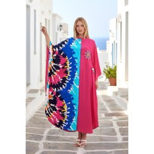 Modanı Seç Pembe Desen Garnili Göğsü Nakışlı Cepli Oversize Uzun Elbise