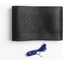 Valente Lusso Mastercraft Serisi Iğne Iplikli Dikmeli Direksiyon Kılıfı - Mavi Dikişli 5 Farklı Doku (38-40CM)