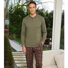 Pijamoni Erkek Standart Kalıp Pamuklu Düğme Yaka Uzun Kol Baharlık Pijama Takımı 6300/5H - 1 Adet