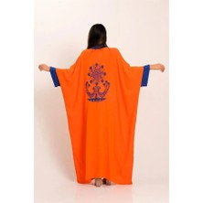 Modanı Seç Turuncu Sırtı Otantik Nakışlı Yarasa Kol Oversize Uzun Elbise