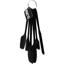 Vice Avm 6PCS  SİLİKON - SİYAH MUTFAK SETİ 2 KAŞIK - 3 SPATULA - YUMURTA FIRÇA  METAL ASMA HALKALI GO-53-vice 01635