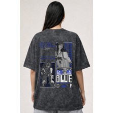 Sevbano Billie Eilish Şarkıcı Baskılı Unisex Oversize Eskitme Yıkamalı Tişört