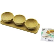 Vice Avm 4PCS  ÇEREZLİK - LOKUMLUK AHŞAP BAMBU TEPSİLİ KASE SETİ 30X11CM GO-53-vice 01644