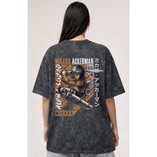 Sevbano Mikasa Ackerman Attack On Titan Baskılı Unisex Oversize Eskitme Yıkamalı Tişört
