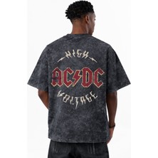 Sevbano Tasarım High Voltage Ac Dc Rock Metal Müzik Grubu Baskılı Unisex Oversize Eskitme Yıkamalı Tişört