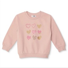 Hellobaby Kız Bebek Sweatshirt Kalp Baskılı Bisiklet Yaka Uzun Kol