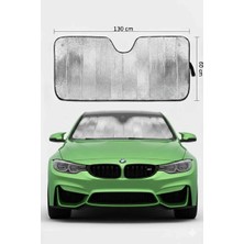 TUMKE Araba Ön Cam Güneşliği  Metalize Parlak Alüminyum Katlanabilir Oto Güneşlik Perde (130*60)