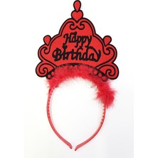 İntora Parti Happy Birthday Yazılı Neon Kırmızı Renk Doğum Günü Tacı