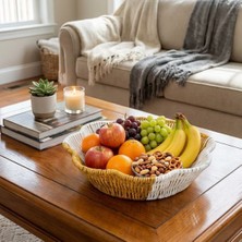 Twin Store® Çiçek Model Çift Renkli Plastik Rattan Ekmek ve Meyve Sepeti - Çok Amaçlı Banyo ve Mutf