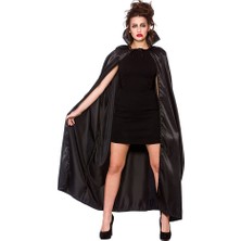 İntora Parti Aksesuar Siyah Yakalı Yetişkin Saten Pelerin 120 cm