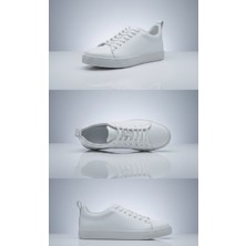 Growish GR0476 Hakiki Deri Beyaz Renk Beyaz Kauçuk Taban Günlük Sneaker Ayakkabı