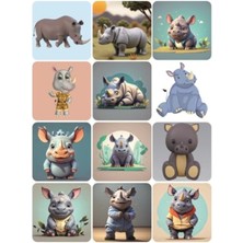 MarkEntegra 12 Adet Renkli Gergedan Temalı Sticker Seti