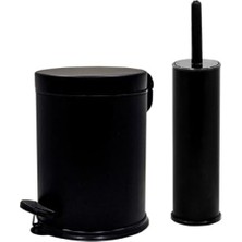 MarkEntegra Ayak Basmalı 3 Litre Kapasite Çöp Kovası ve Klozet Fırçası Seti, Siyah