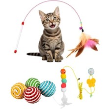 MarkEntegra Interaktif Kedi Oyuncağı Seti, 3 Parça (Peluş, Oyun Oltası, Ip Sarmalı Oyun Topu)